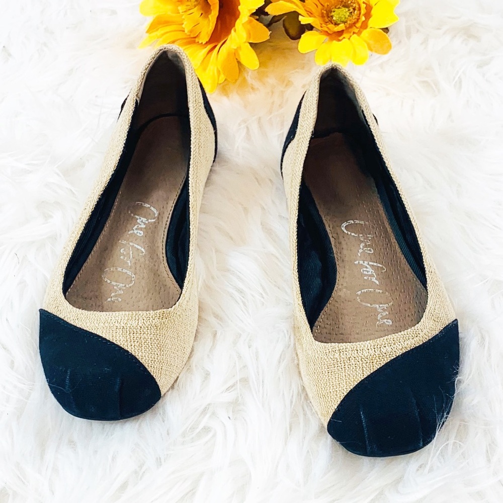 Toms Alessandra Burlap Black & Tan Ballet Flats